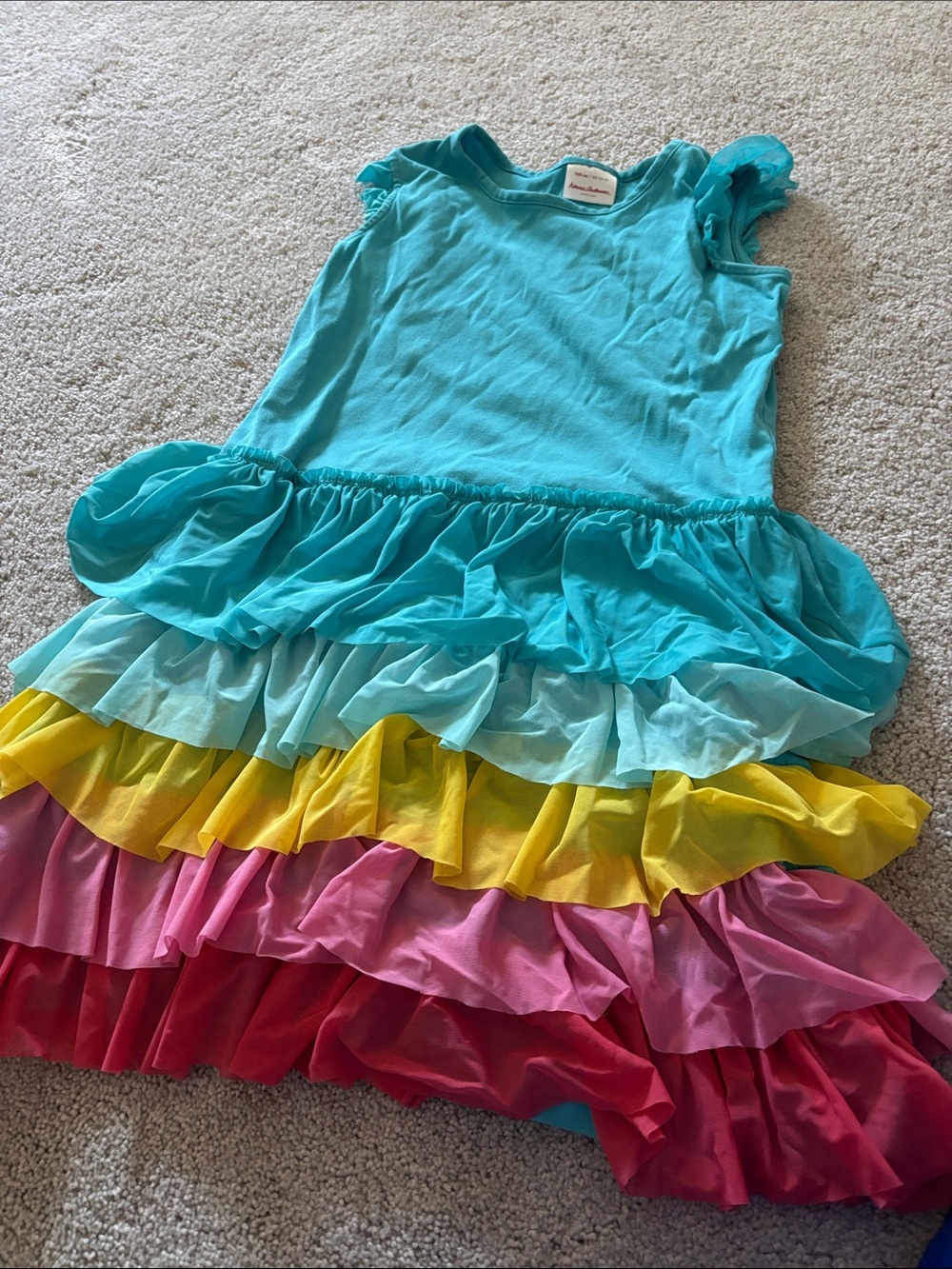 Hanna Andersson Teal, Yellow & Pink Layered Ruffle Dress